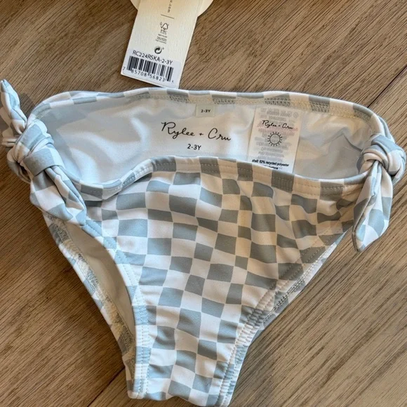NWT Rylee + Cru Girls Checkerboard Bikini Set in Light Blue and White - Picture 4 of 4